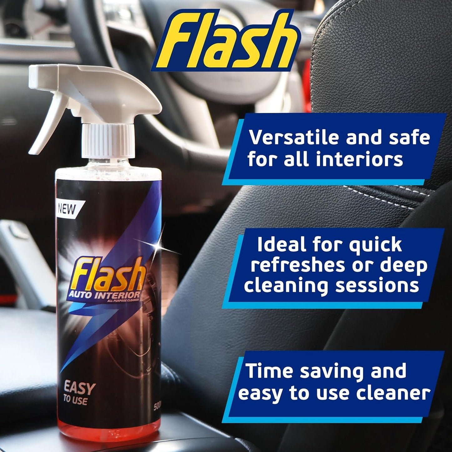 FLASH All-Purpose Car Interior Cleaner Spray Safe for All Surfaces 500ml