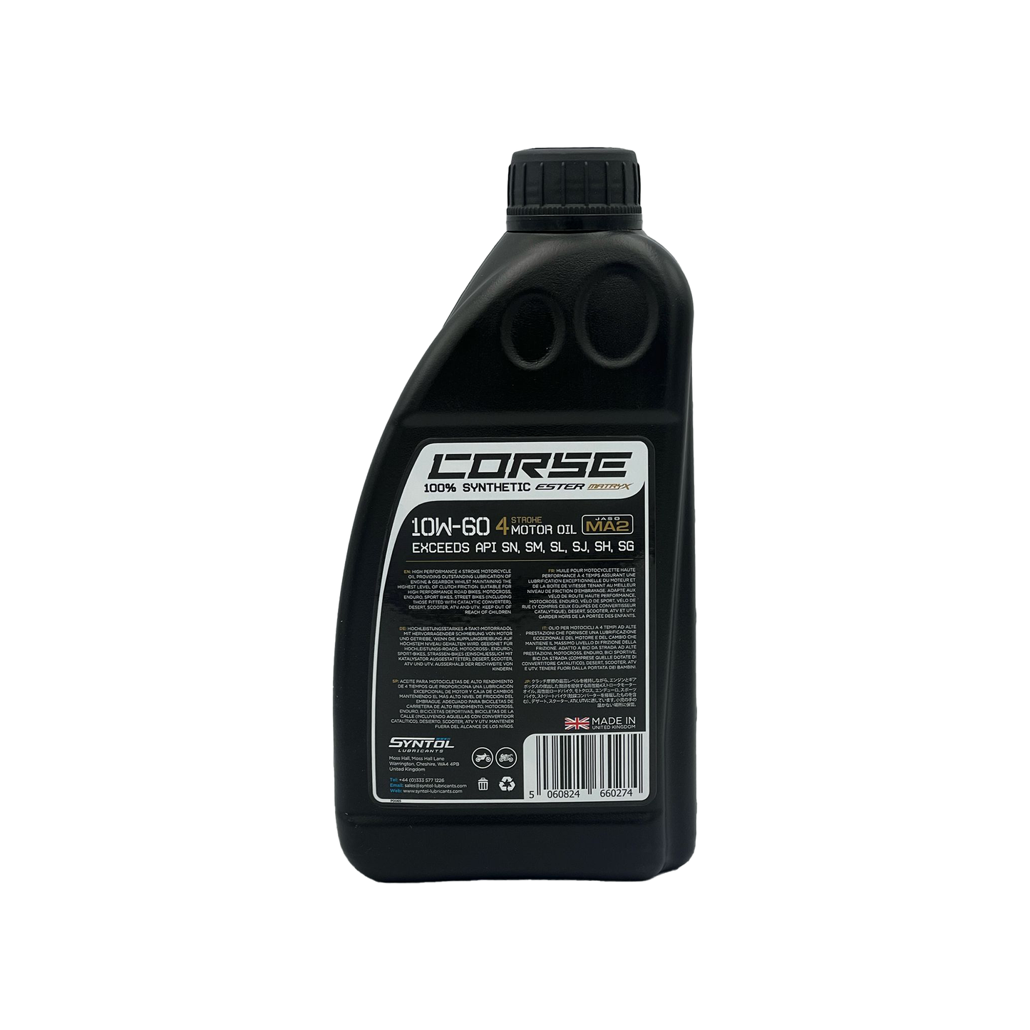 Syntol Corse 4T 10W-60 Fully Synthetic Motorcycle Engine Oil Jaso MA/MA2