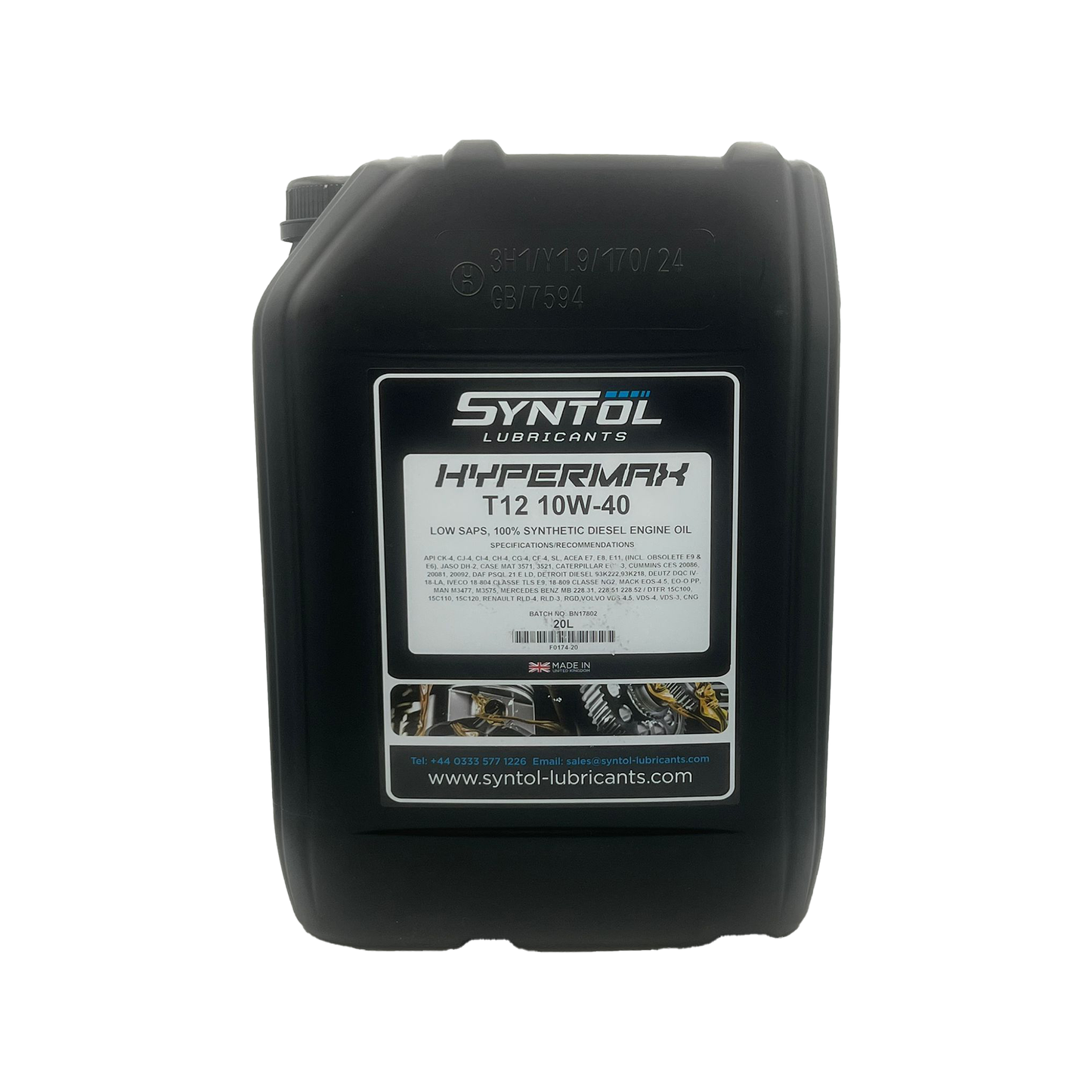 Syntol Hypermax T12 10W-40 Fully Synthetic Heavy Duty Diesel Engine Oil ACEA E4 E7 E8 E11 20L