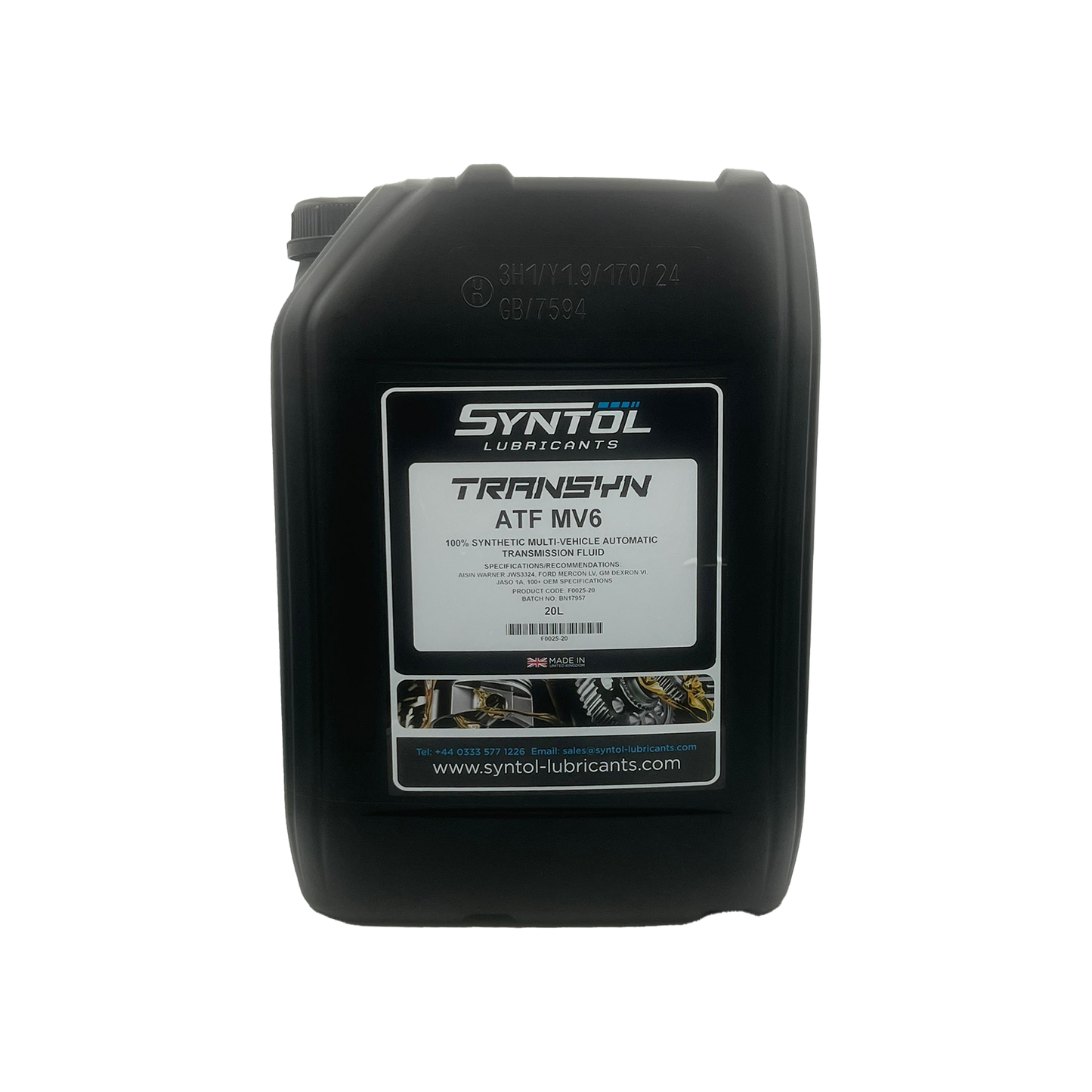 Syntol Transyn ATF MV6 Fully Synthetic Transmission Fluid Jaso 1A 20L