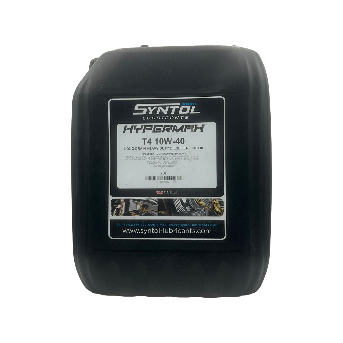 Syntol Hypermax T4 10W-40 Fully Synthetic Heavy Duty Diesel Engine Oil 20L