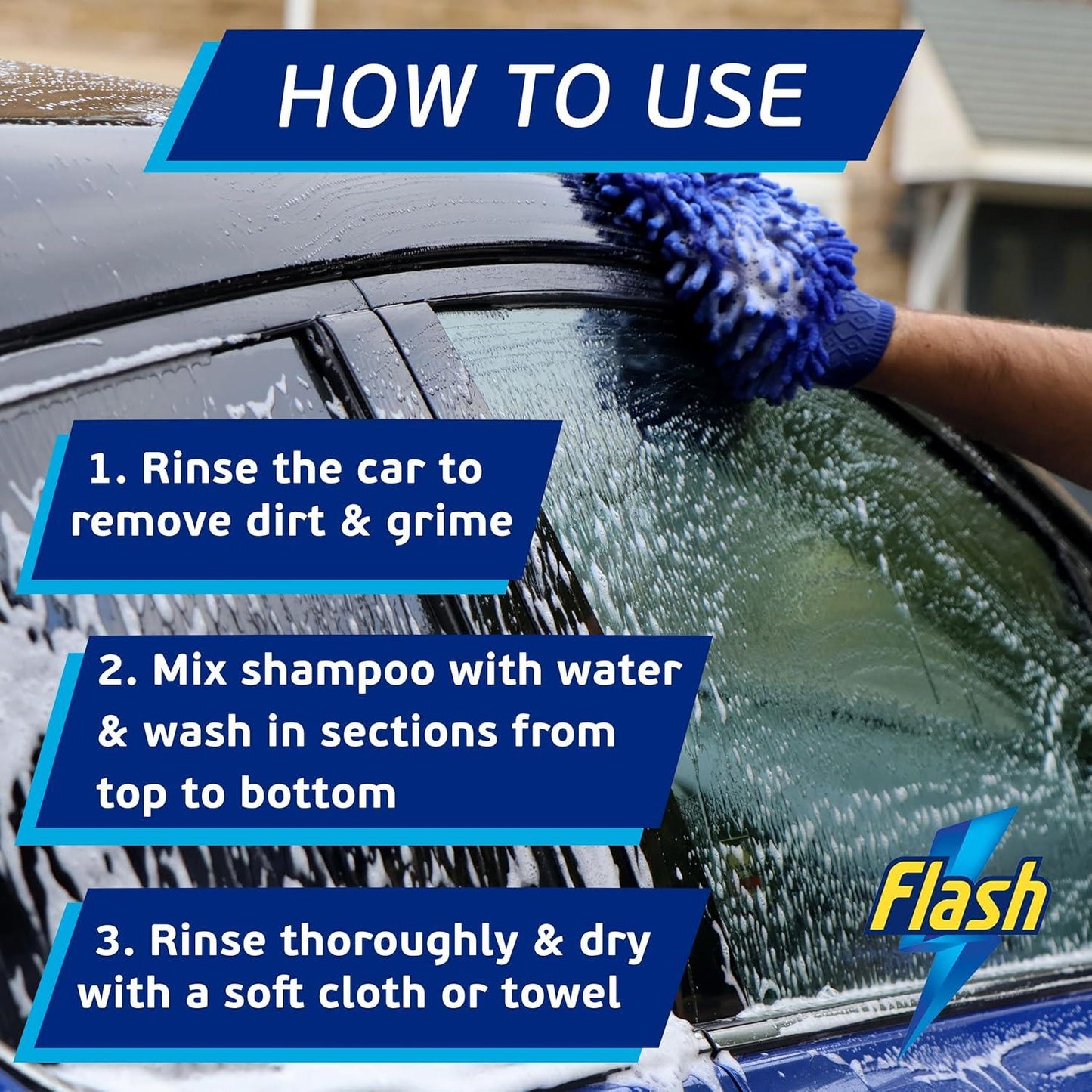 FLASH Car Shampoo Foam Wash Quick Safe & Effective on All Paintwork 500ml