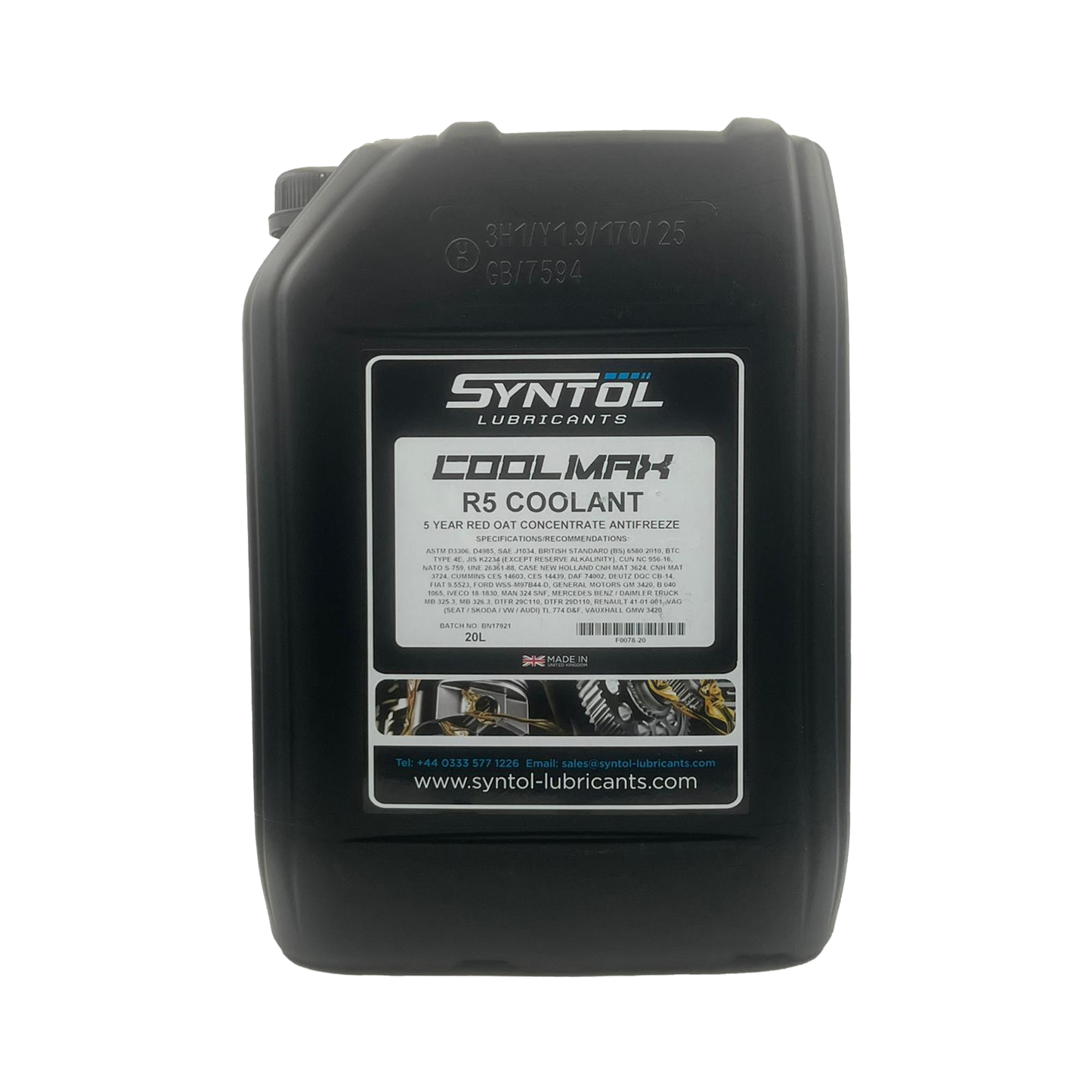 Syntol Coolmax Red 5 Coolant OAT Concentrate Antifreeze J1034 D3306 D4985 20L