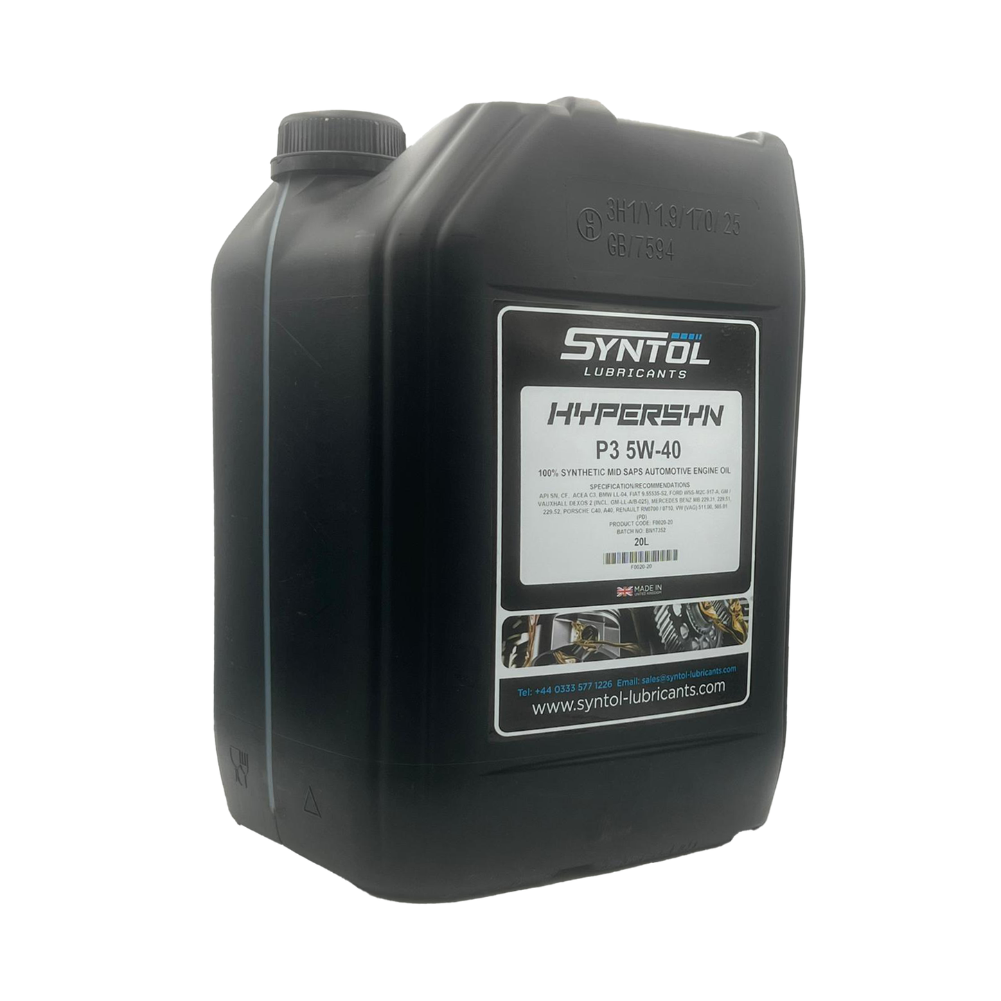 Syntol Hypersyn P3 5W-40 Fully Synthetic Petrol & Diesel Engine Oil API SN ACEA C3 20L