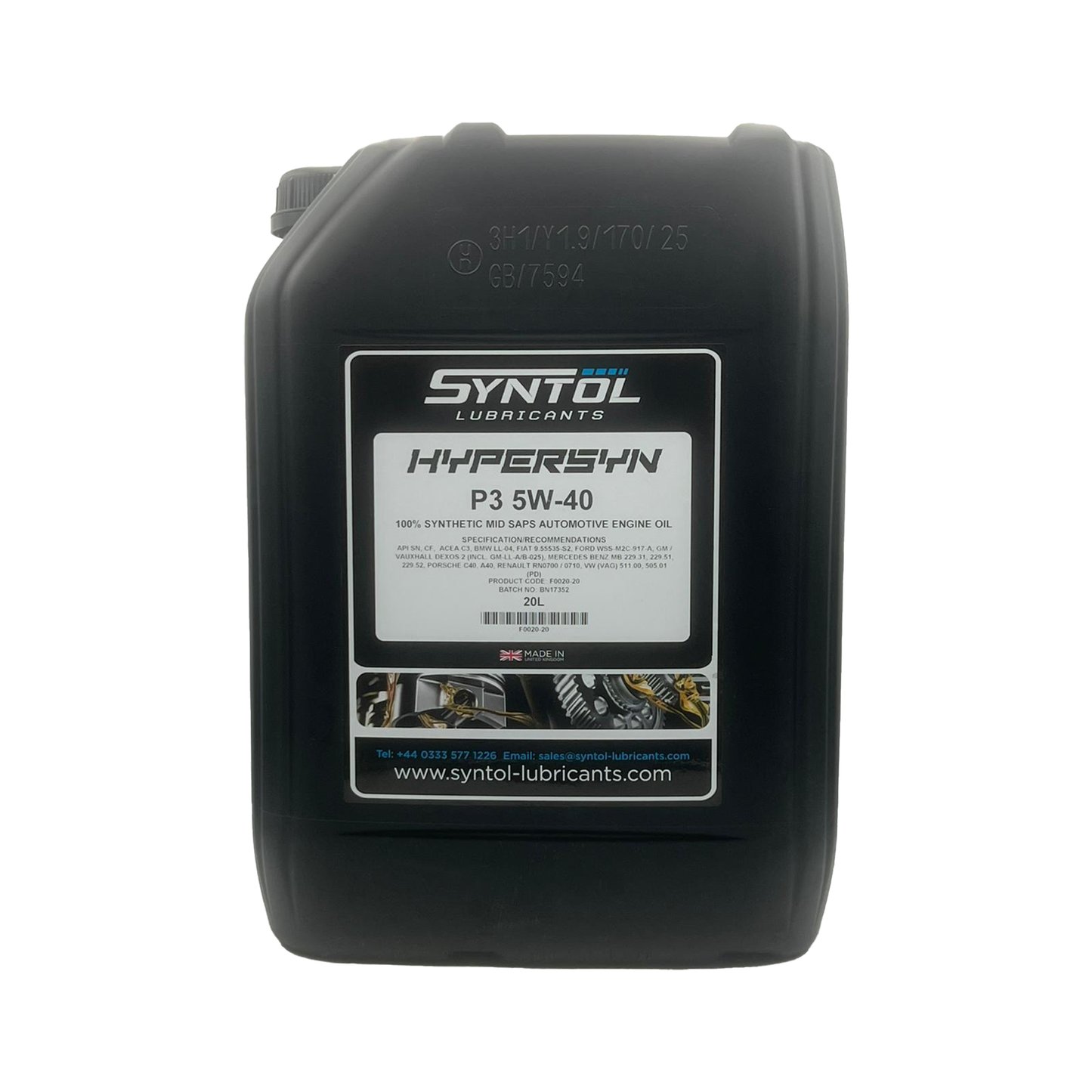 Syntol Hypersyn P3 5W-40 Fully Synthetic Petrol & Diesel Engine Oil API SN ACEA C3 20L