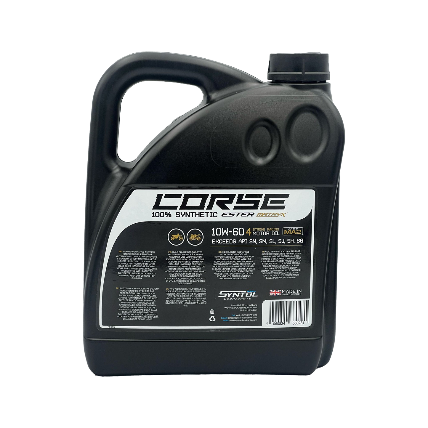 Syntol Corse 4T 10W-60 Fully Synthetic Motorcycle Engine Oil Jaso MA/MA2