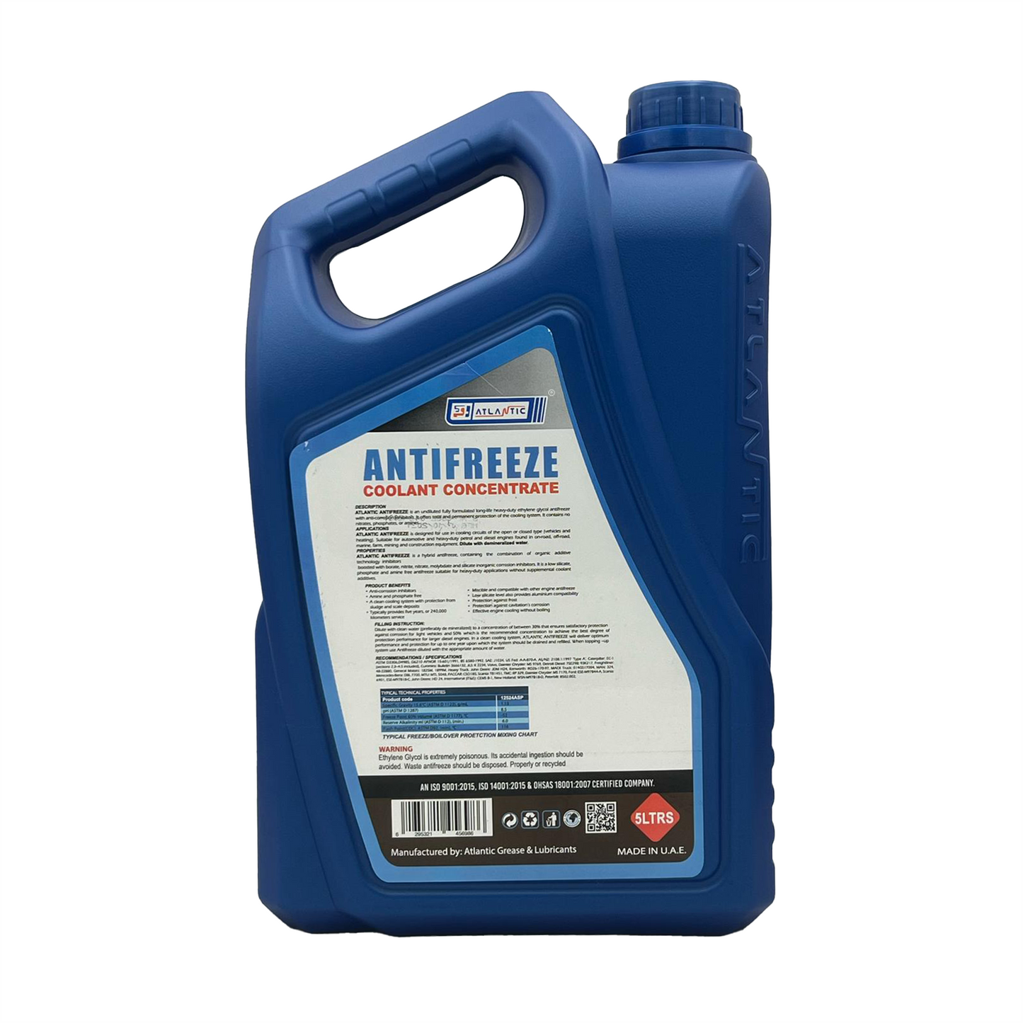 Atlantic Blue Antifreeze Coolant Concentrate HOAT Ethylene Glycol ASTM D3306 BS 6580