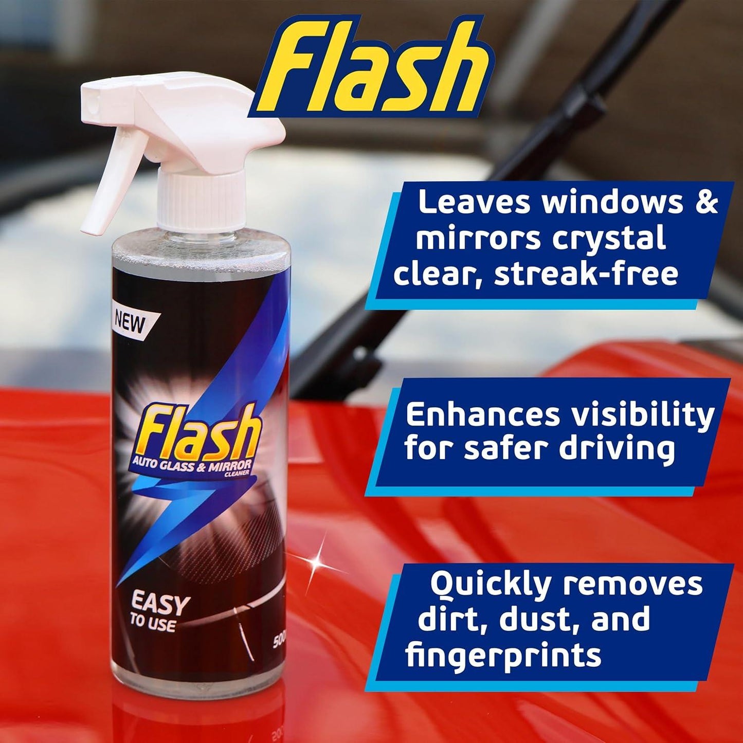 FLASH Glass & Mirror Cleaner Streak-Free Shine for Car Windows & Mirrors 500ml