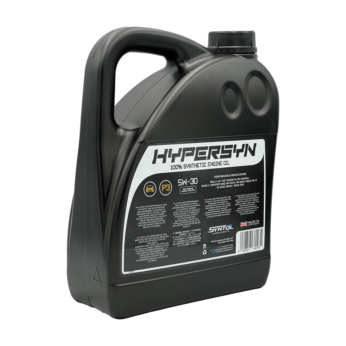 Syntol 5W-30 Fully Synthetic Engine Oil Acea C3 BMW LL-04 Dexos2 SYNTOL HYPER-SYN P3