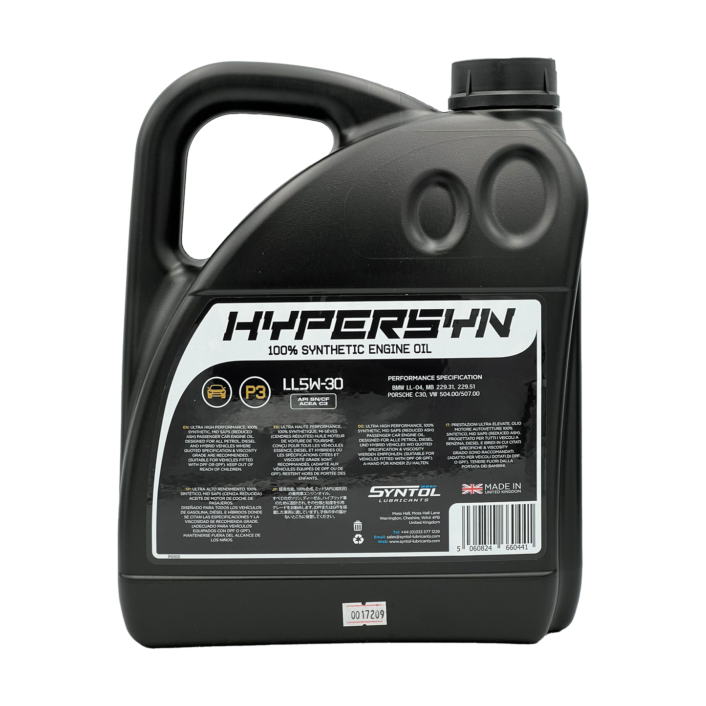 Syntol 5W30 Fully Synthetic Long Life Engine Oil API SN CF ACEA C3 VW 504/507