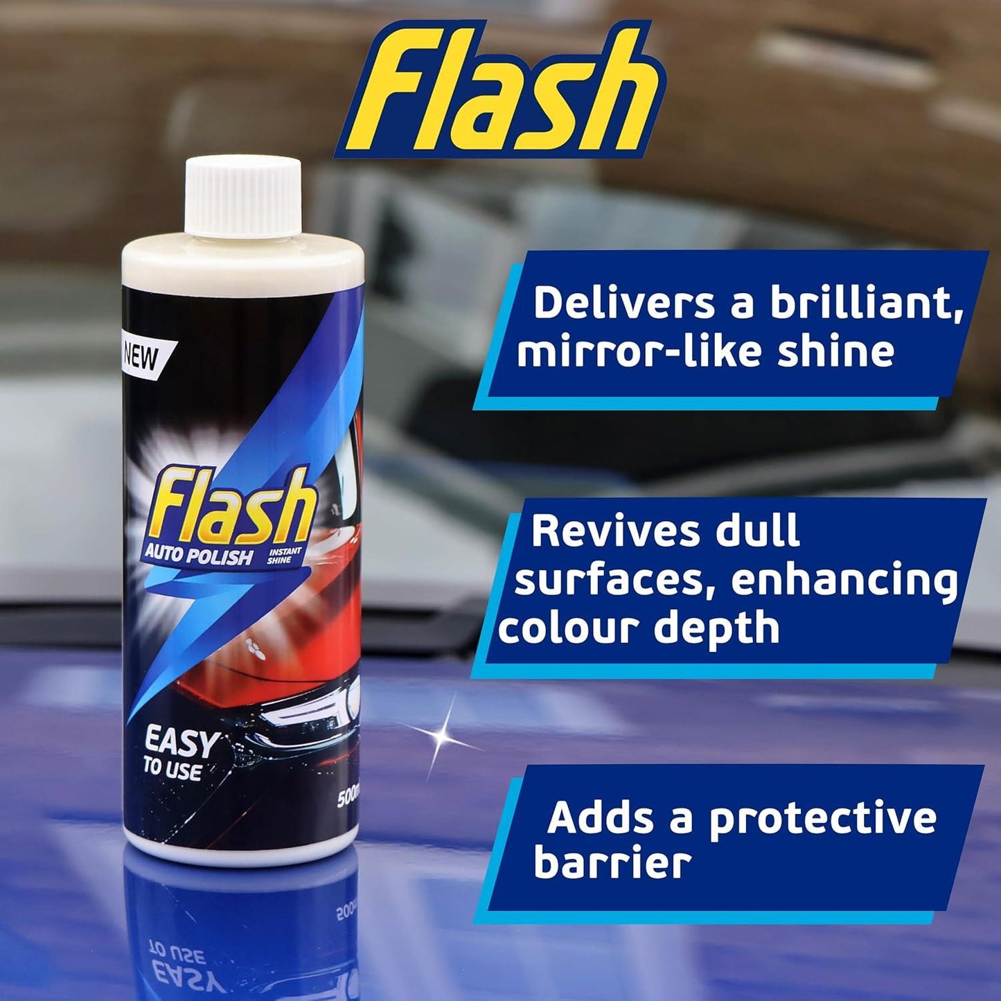 FLASH Car Polish High Gloss Instant Shine Paint Protection & Detailing 500ml