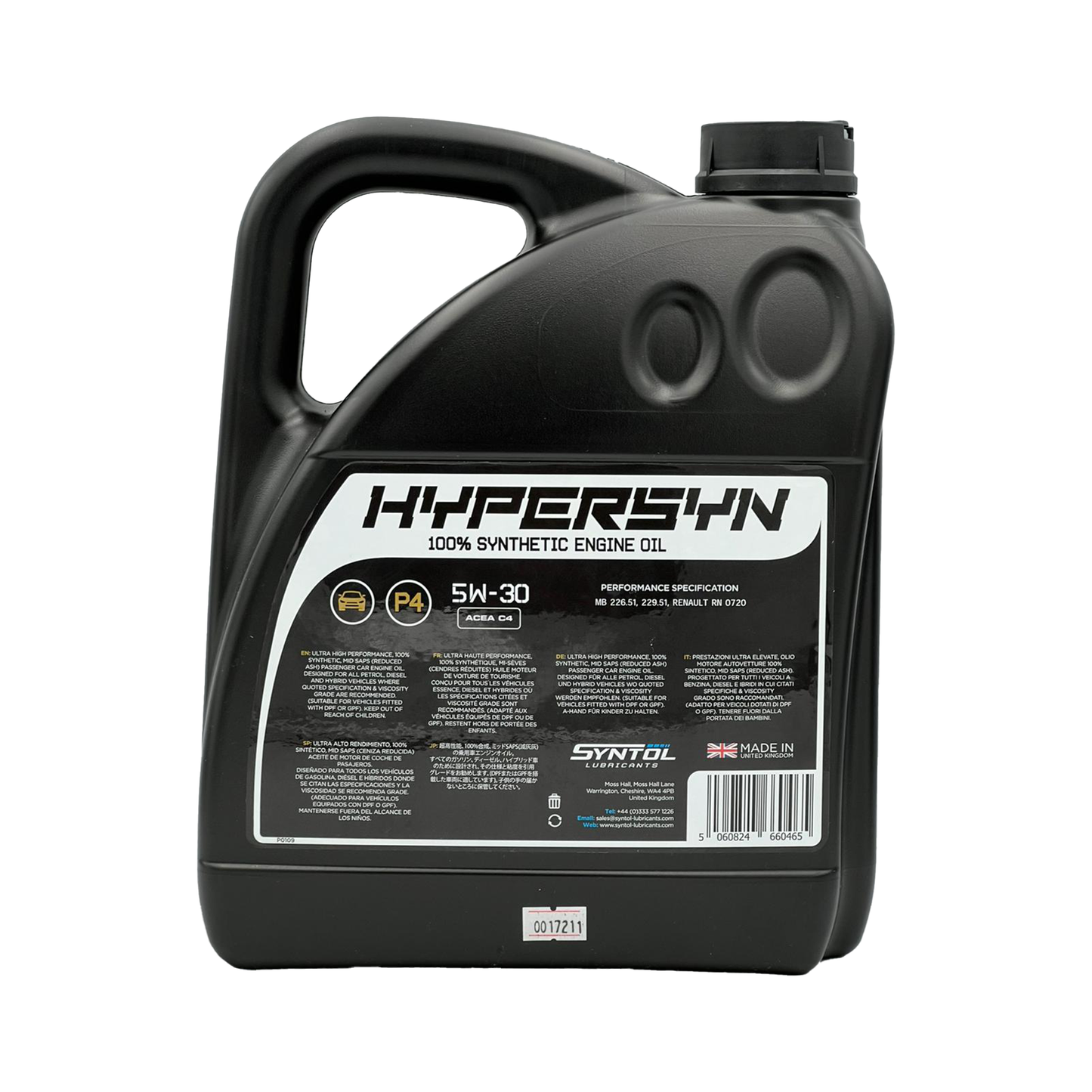Syntol 5W-30 Fully Synthetic Low SAPS Engine Oil ACEA C4 RN0720 MB 229.51