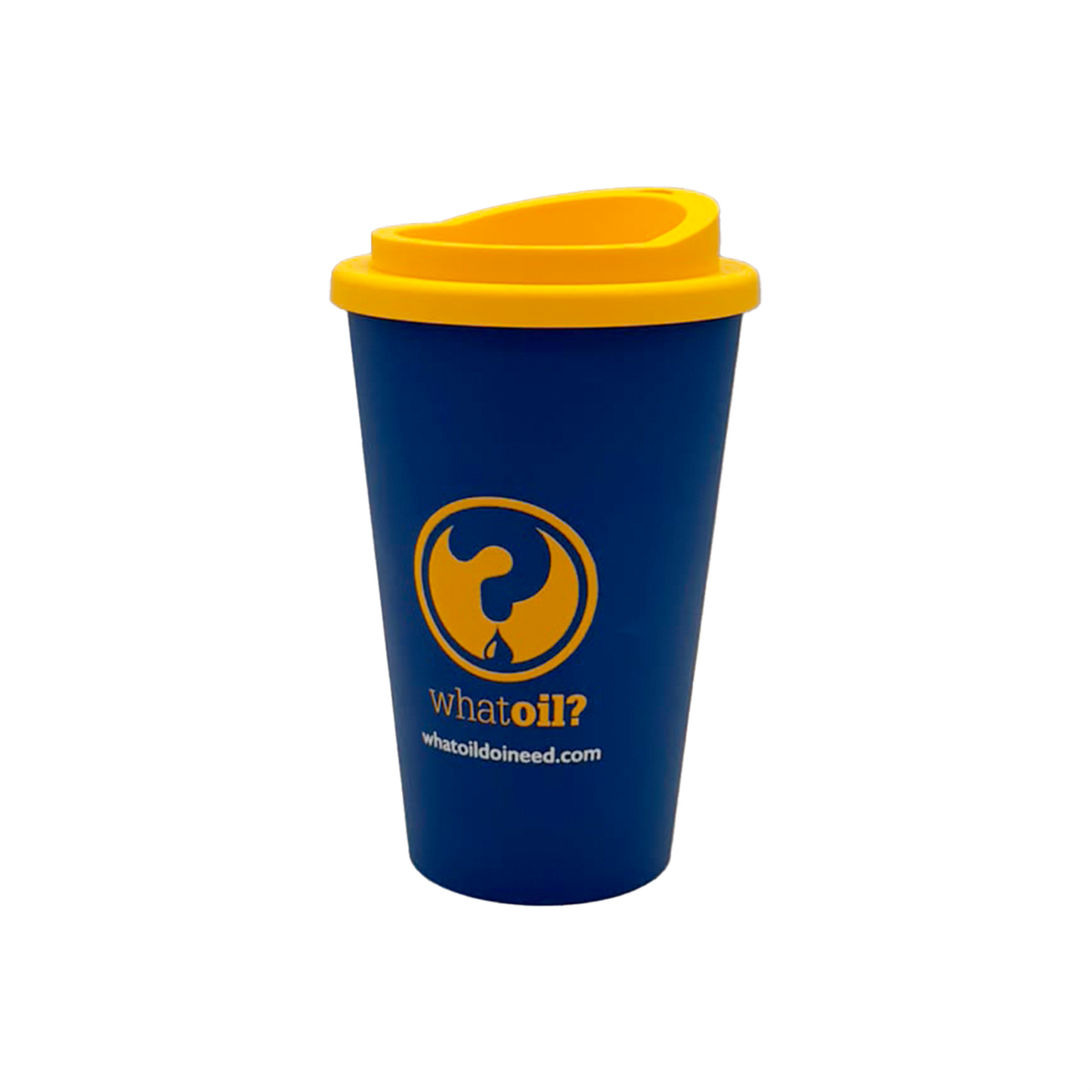 Morris Lubricants Reusable Travel Mug Cup with Lid Blue & Yellow Branded