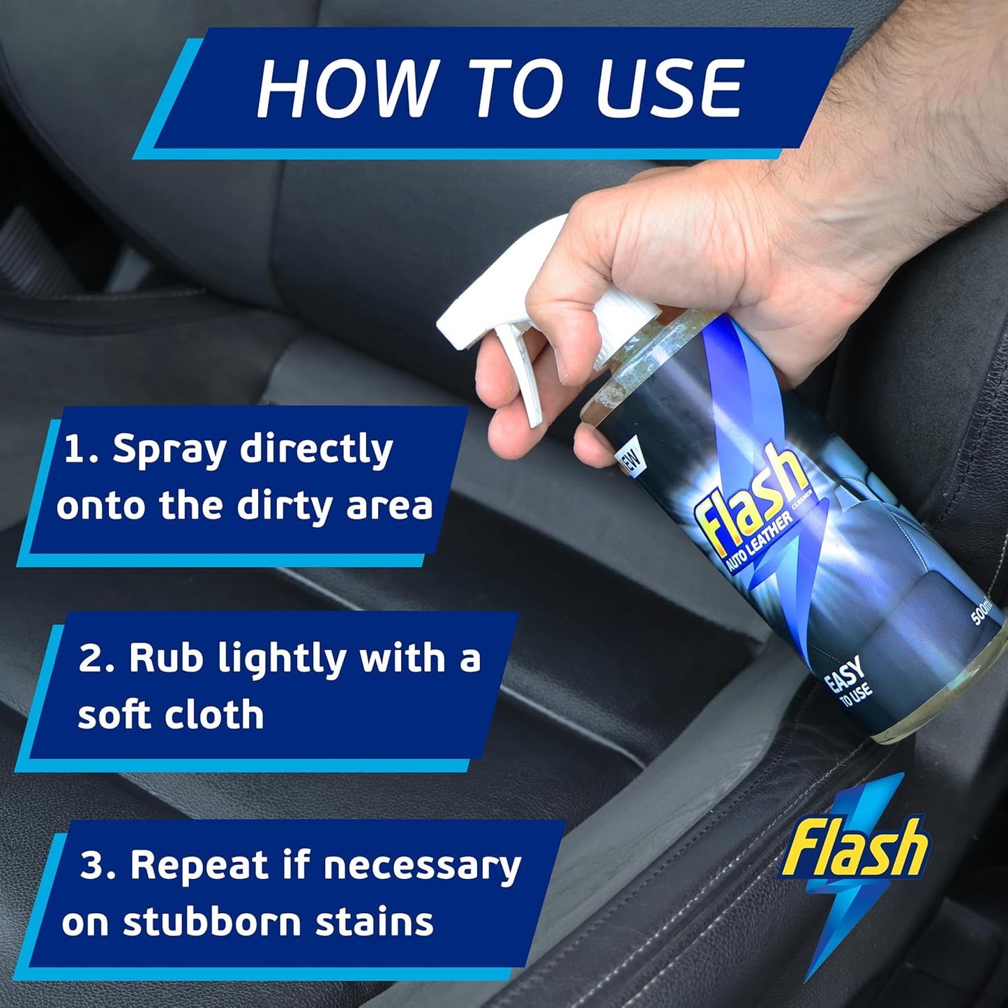 FLASH Leather Car Cleaner 500ml for Seats Wheel & Door Trims