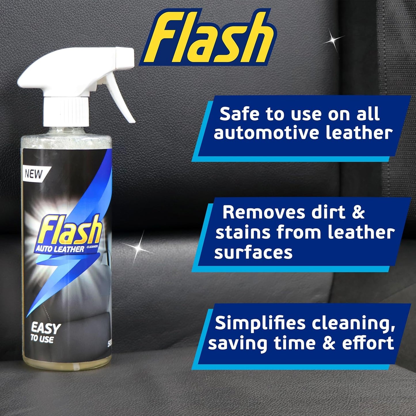 FLASH Leather Car Cleaner 500ml for Seats Wheel & Door Trims