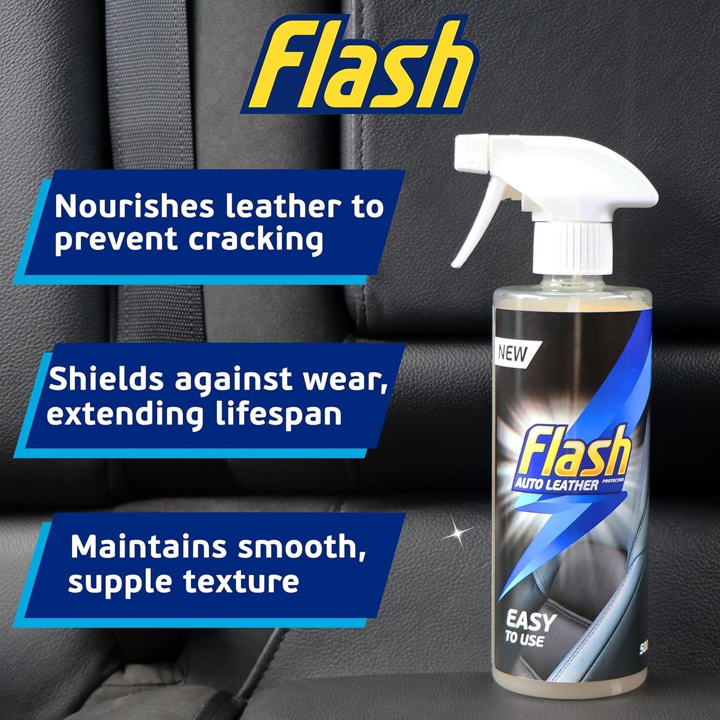 FLASH Leather Protector Spray Clean Restore & Protect Car Interiors 500ml