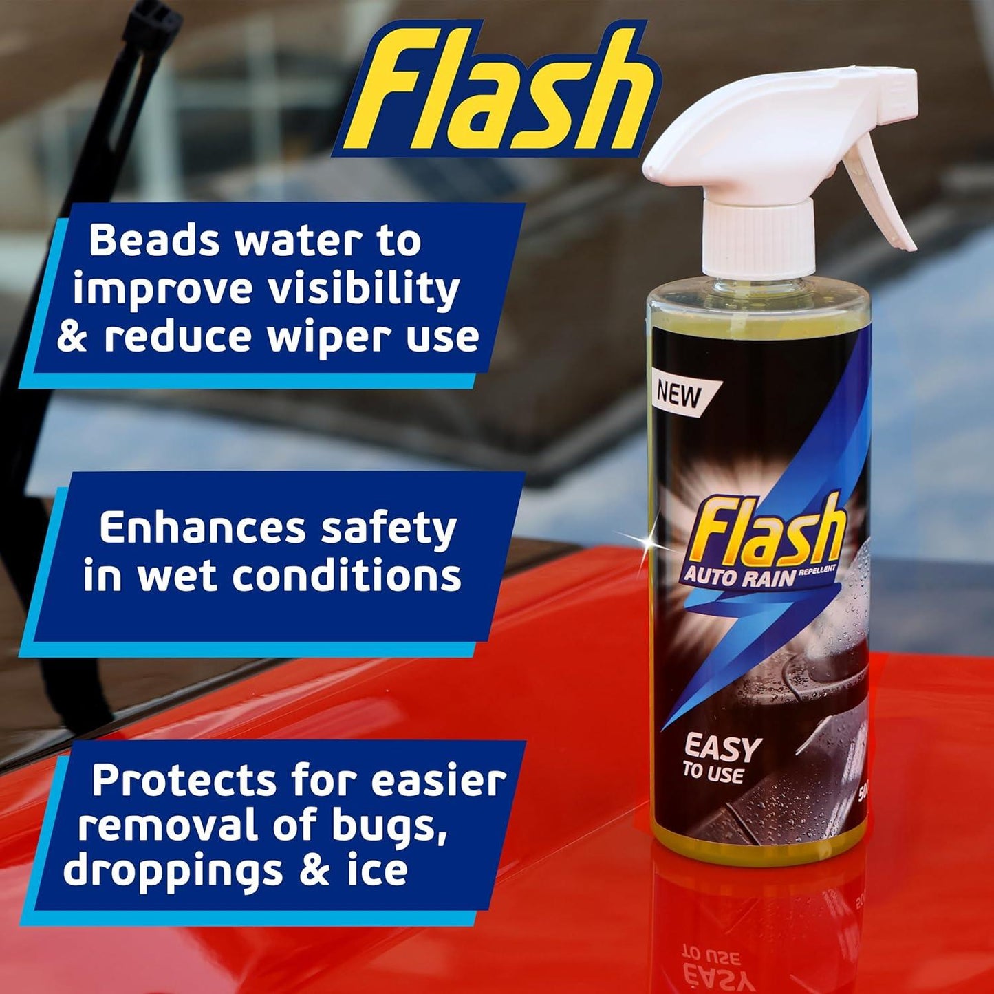 FLASH Rain Repellent Spray Water Repellent Windscreen & Glass Treatment 500ml