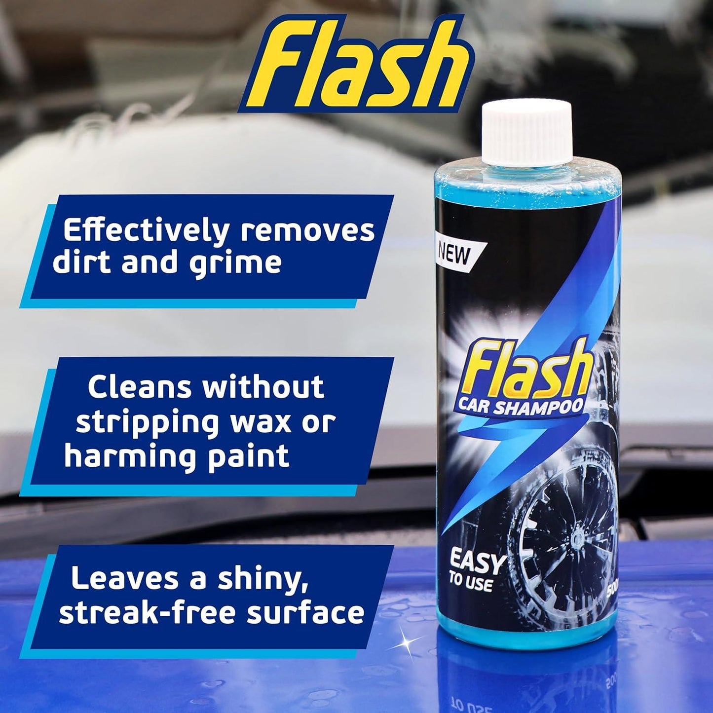 FLASH Car Shampoo Foam Wash Quick Safe & Effective on All Paintwork 500ml