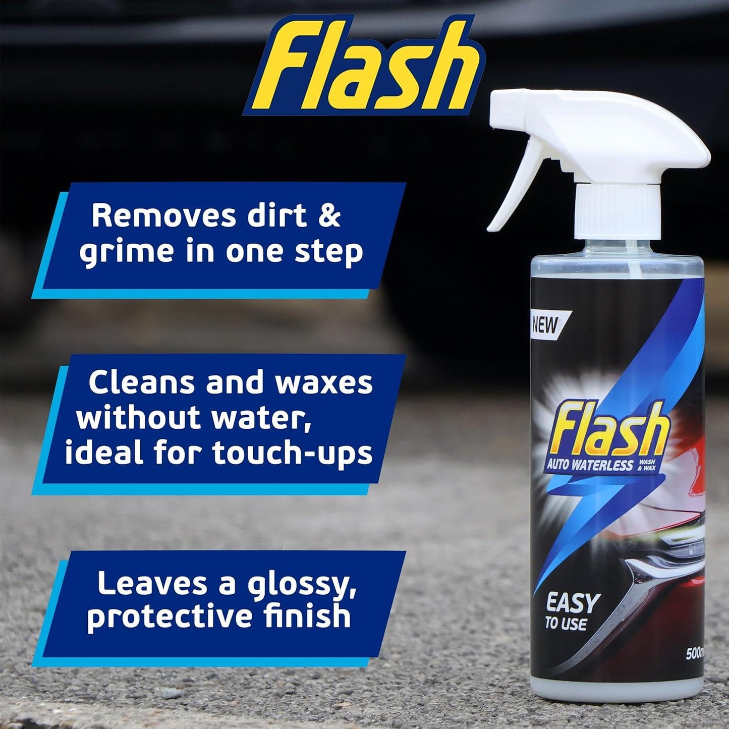 Flash Waterless Wash & Wax Quick & Effective Waterless Car Cleaner Spray 500ml