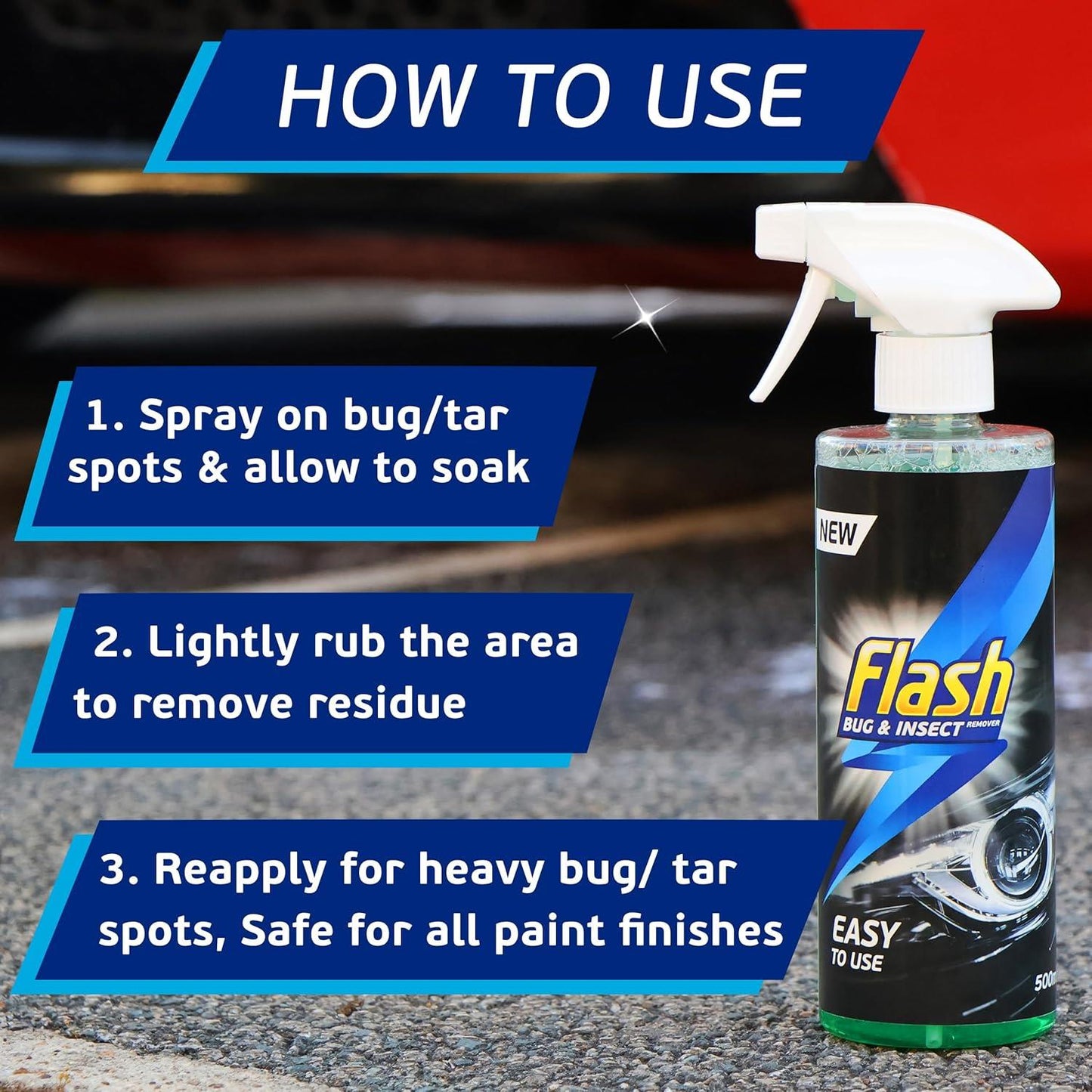 FLASH Insect Bug Remover Spray Powerful Car Cleaner for Tar & Bugs 500ml