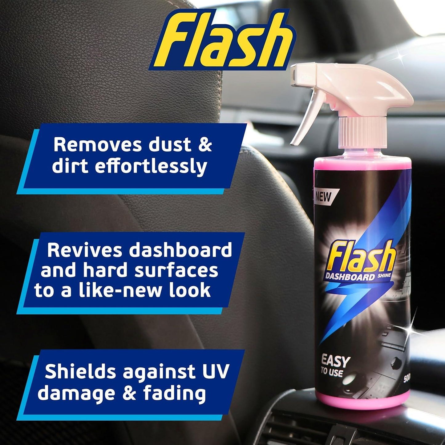 FLASH Car Dashboard & Cockpit Cleaner 500ml Interior Plastic Shine Spray