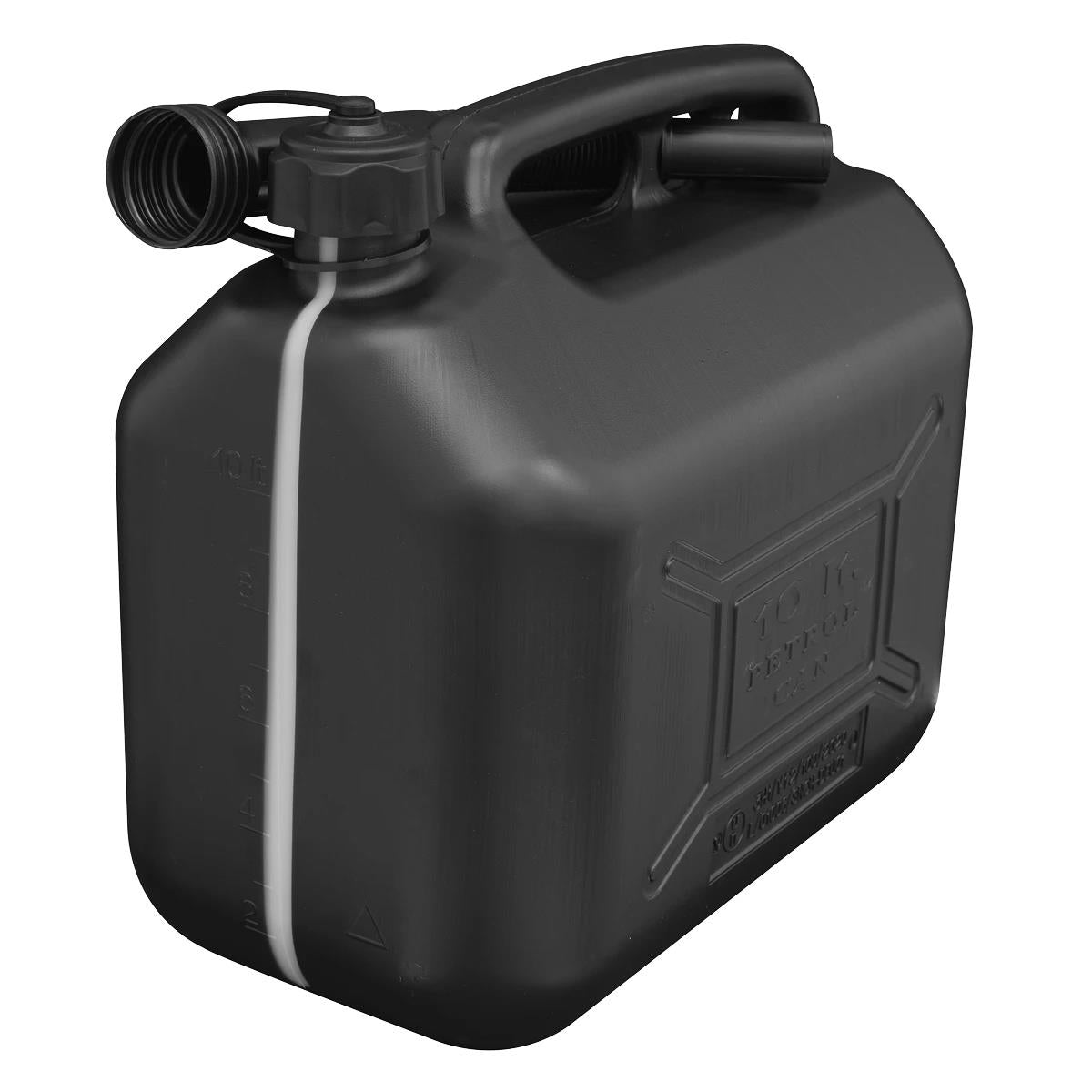 Sealey Fuel Can 10L Black Plastic Diesel Container Flexible Spout Screw Cap