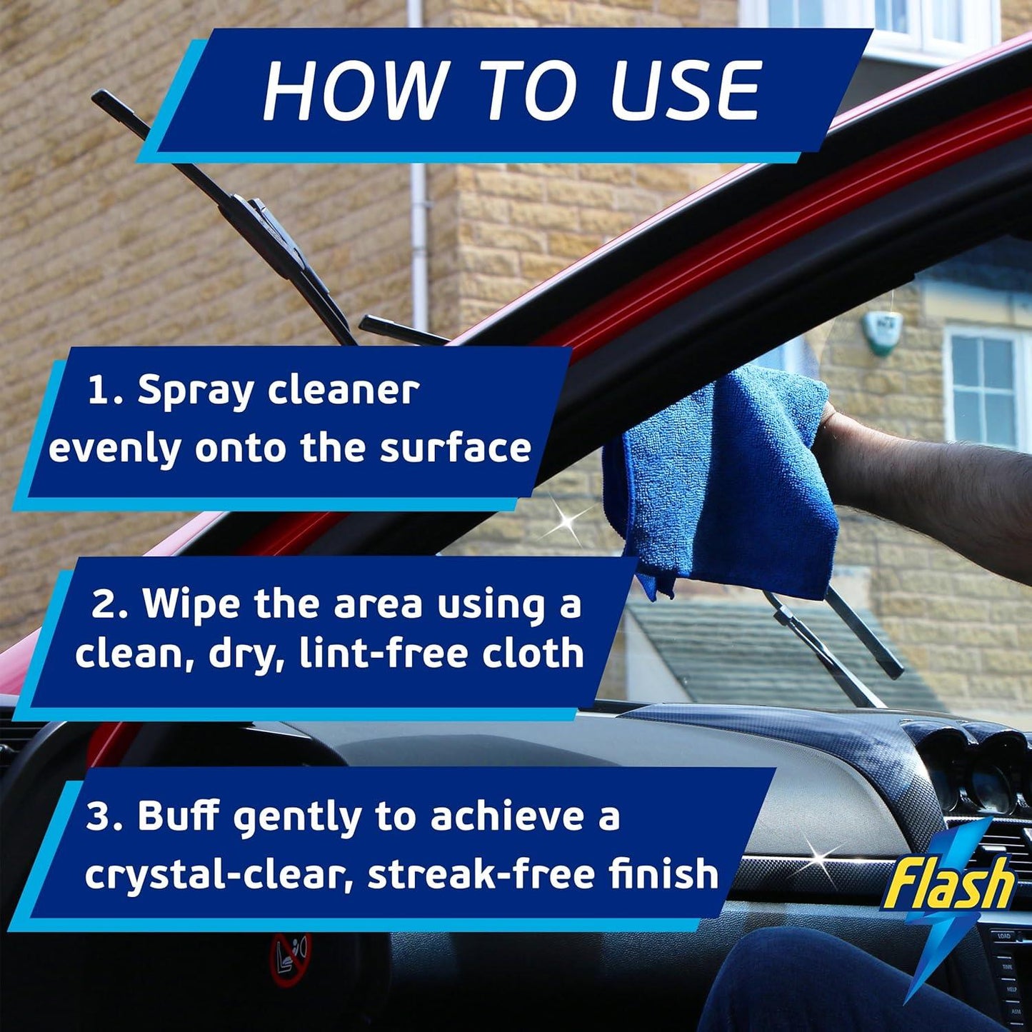 FLASH Glass & Mirror Cleaner Streak-Free Shine for Car Windows & Mirrors 500ml