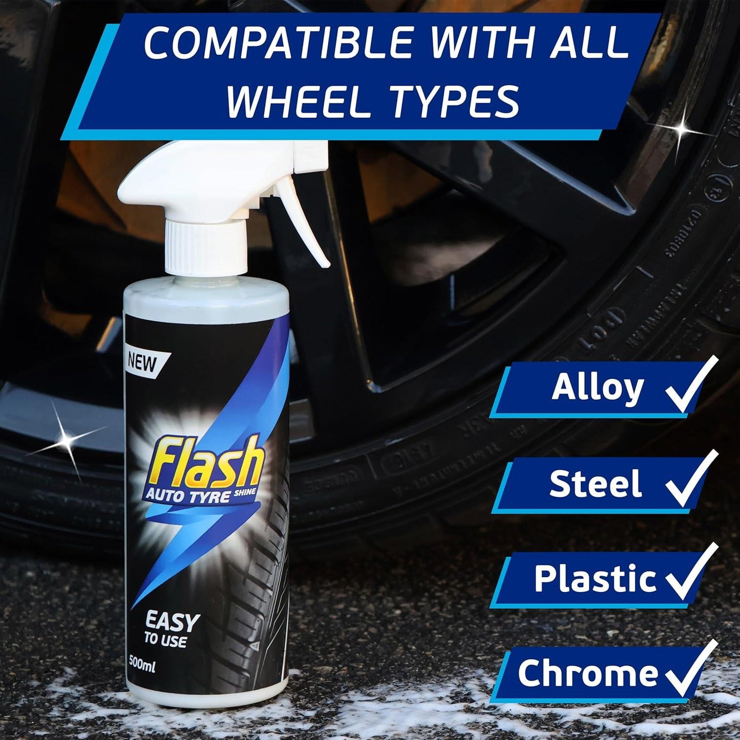 FLASH Tyre Shine Instant Dressing Spray Wet Look & Protection for Tyres 500ml