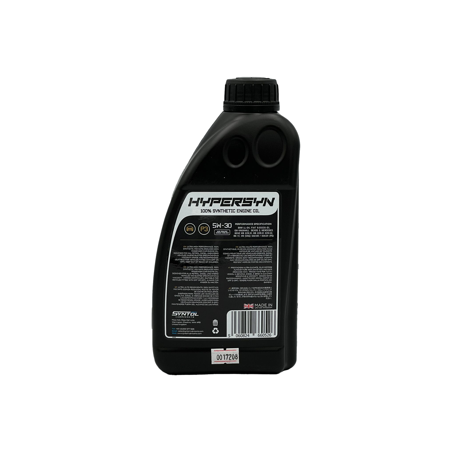 Syntol 5W-30 Fully Synthetic Engine Oil Acea C3 BMW LL-04 Dexos2 SYNTOL HYPER-SYN P3