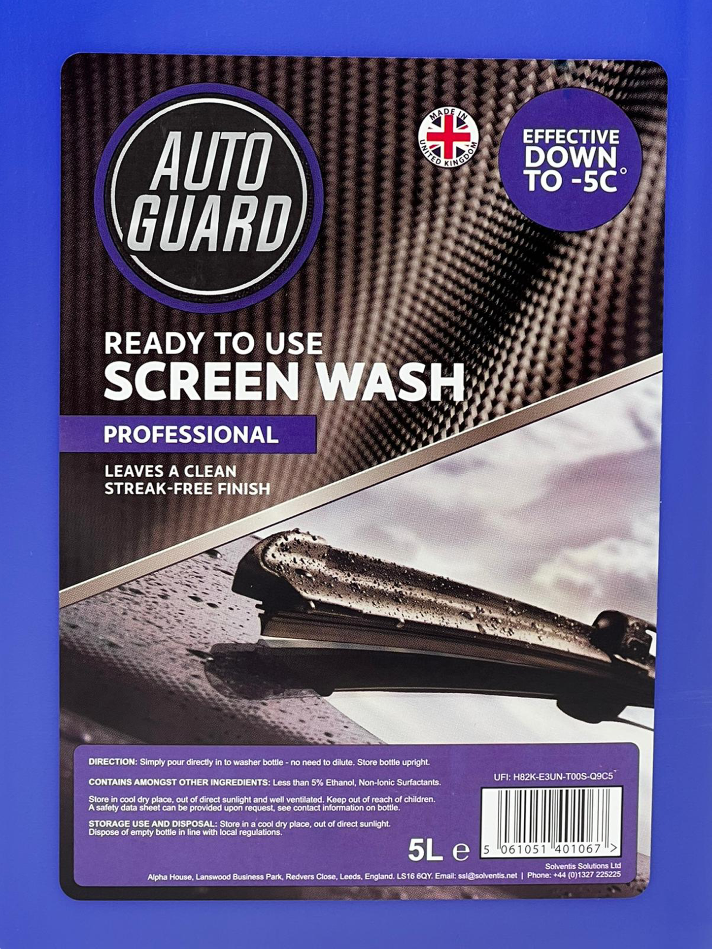 AutoGuard Screenwash Ready To Use Windscreen Cleaner Streak-Free Finish 5L