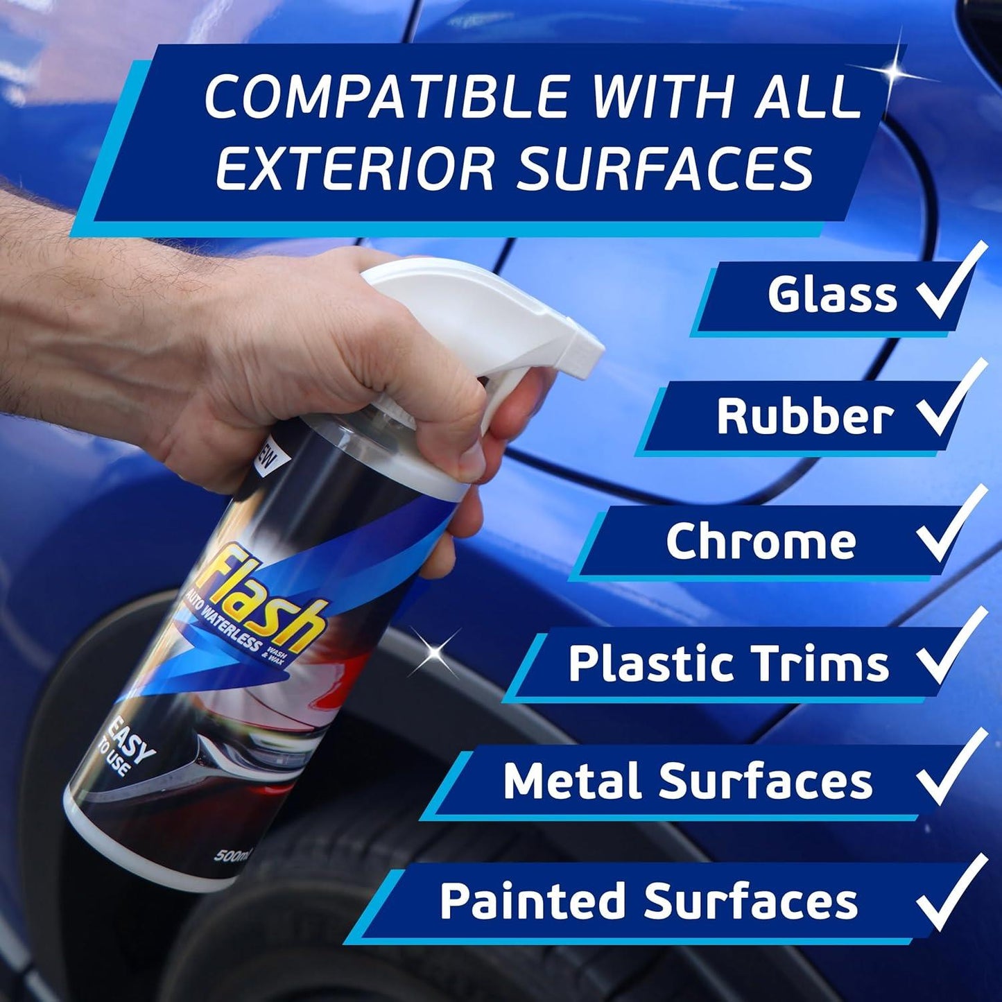 Flash Waterless Wash & Wax Quick & Effective Waterless Car Cleaner Spray 500ml