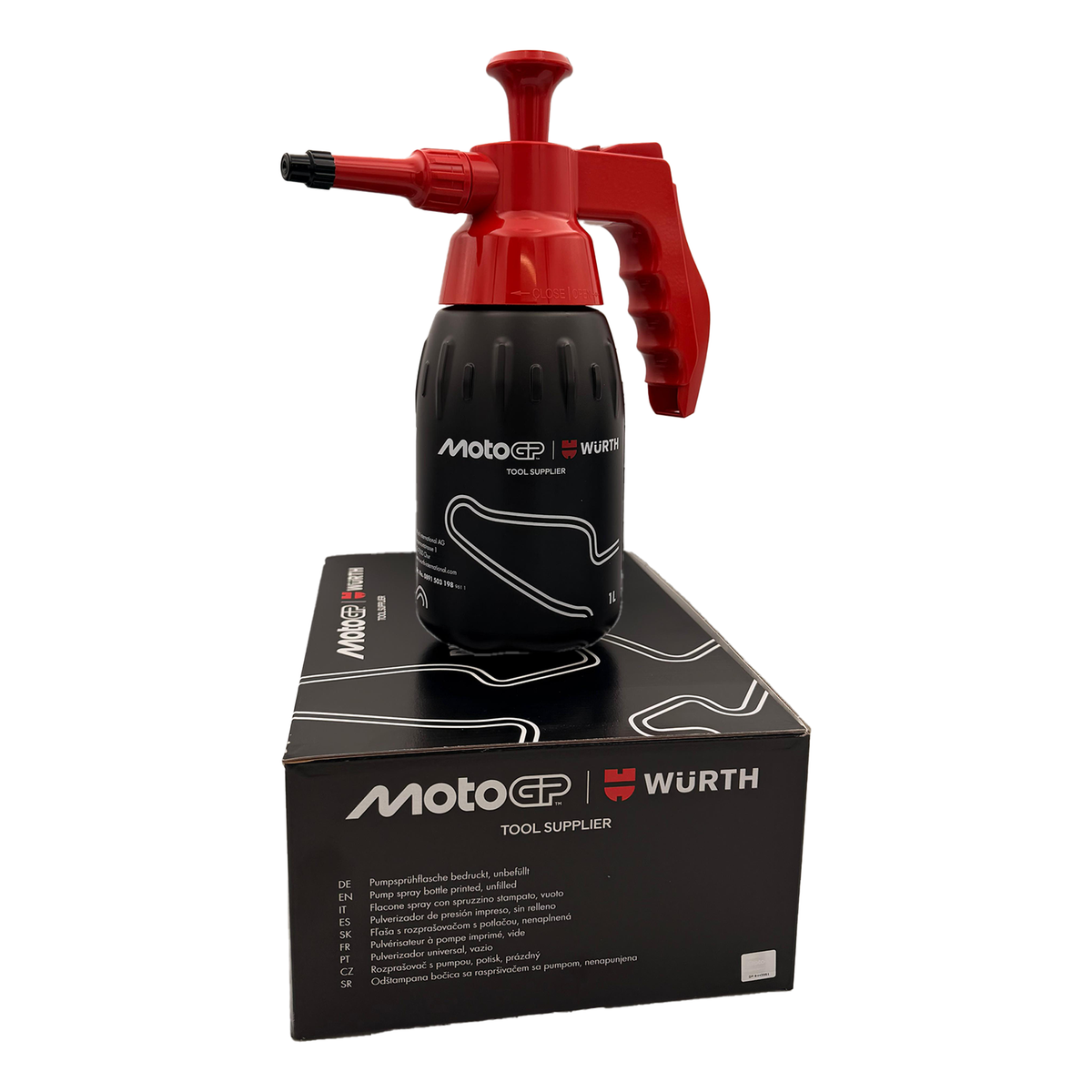 WÜRTH MotoGP 1L Pressure Sprayer Bottle – Refillable Workshop Spray Bottle with Adjustable Nozzle, Ergonomic Handle & Fluid Level Indicator
