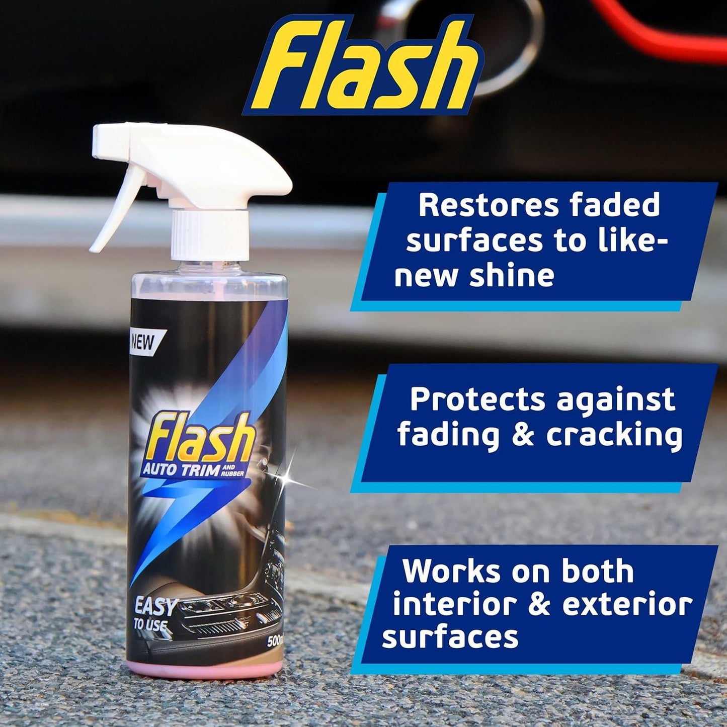 FLASH Trim & Rubber Care Dashboard Bumper Protector & Cleaner Spray 500ml