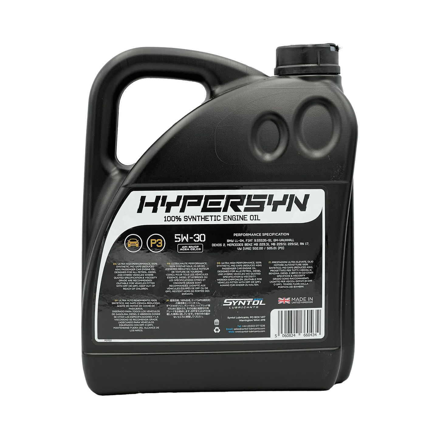 Syntol 5W-30 Fully Synthetic Engine Oil Acea C3 BMW LL-04 Dexos2 SYNTOL HYPER-SYN P3