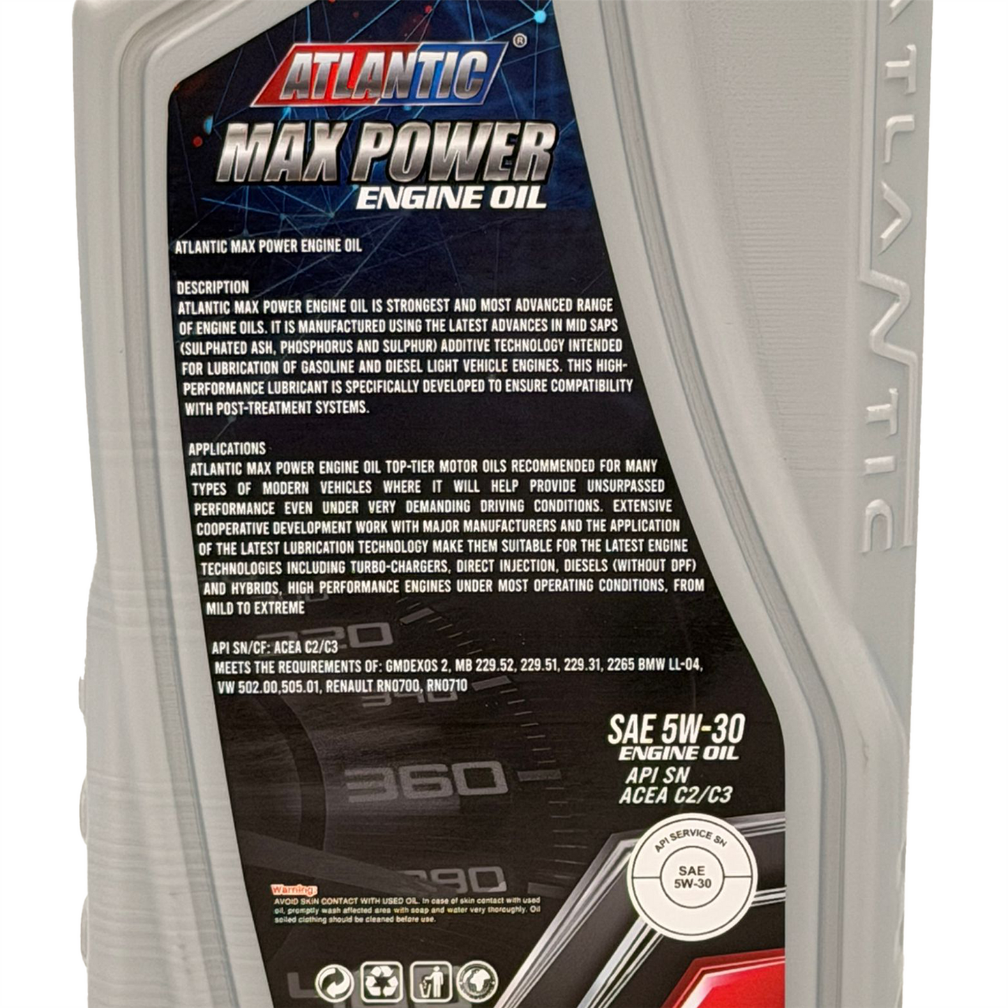 Atlantic 5w30 Fully Synthetic Engine Oil API SN Acea C3 MB 229.31/229.51 LL-04 Dexos 2