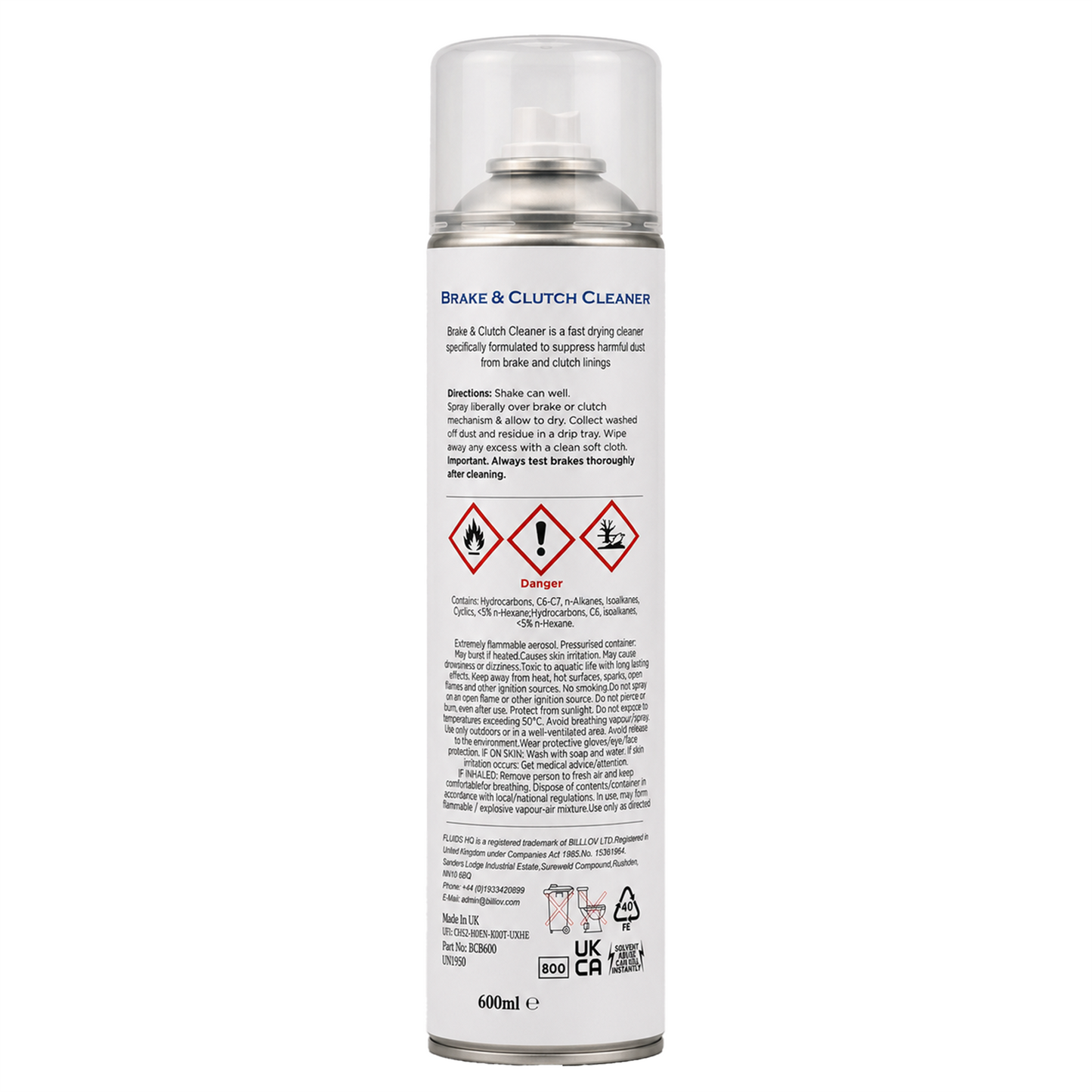 Fluids HQ Brake And Clutch Cleaner Aerosol Solvent Spray Parts Degreaser 600ml