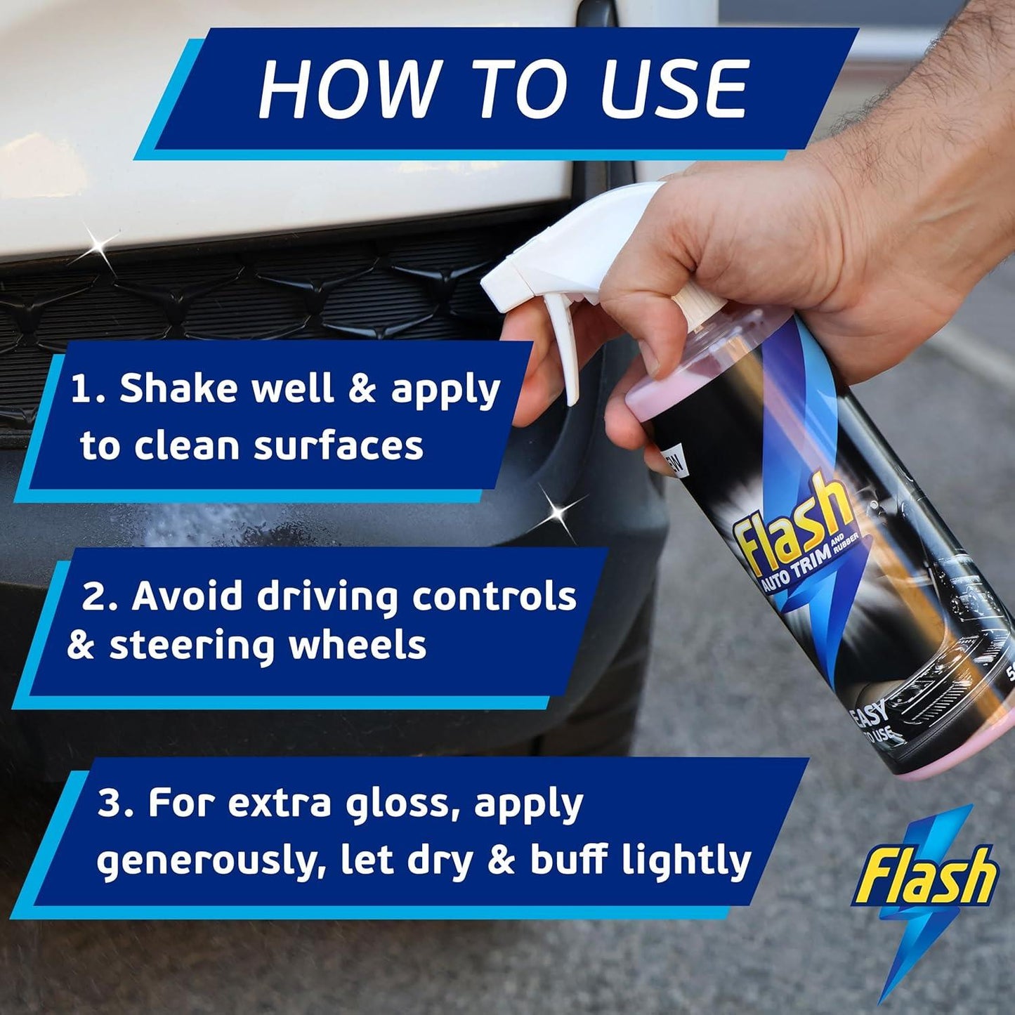 FLASH Trim & Rubber Care Dashboard Bumper Protector & Cleaner Spray 500ml