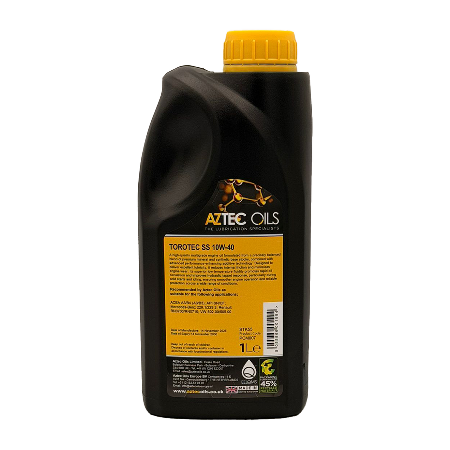 10w40 Semi Synthetic Engine Oil Aztec SS ACEA A3/B4 API SN/CF VW 502/505