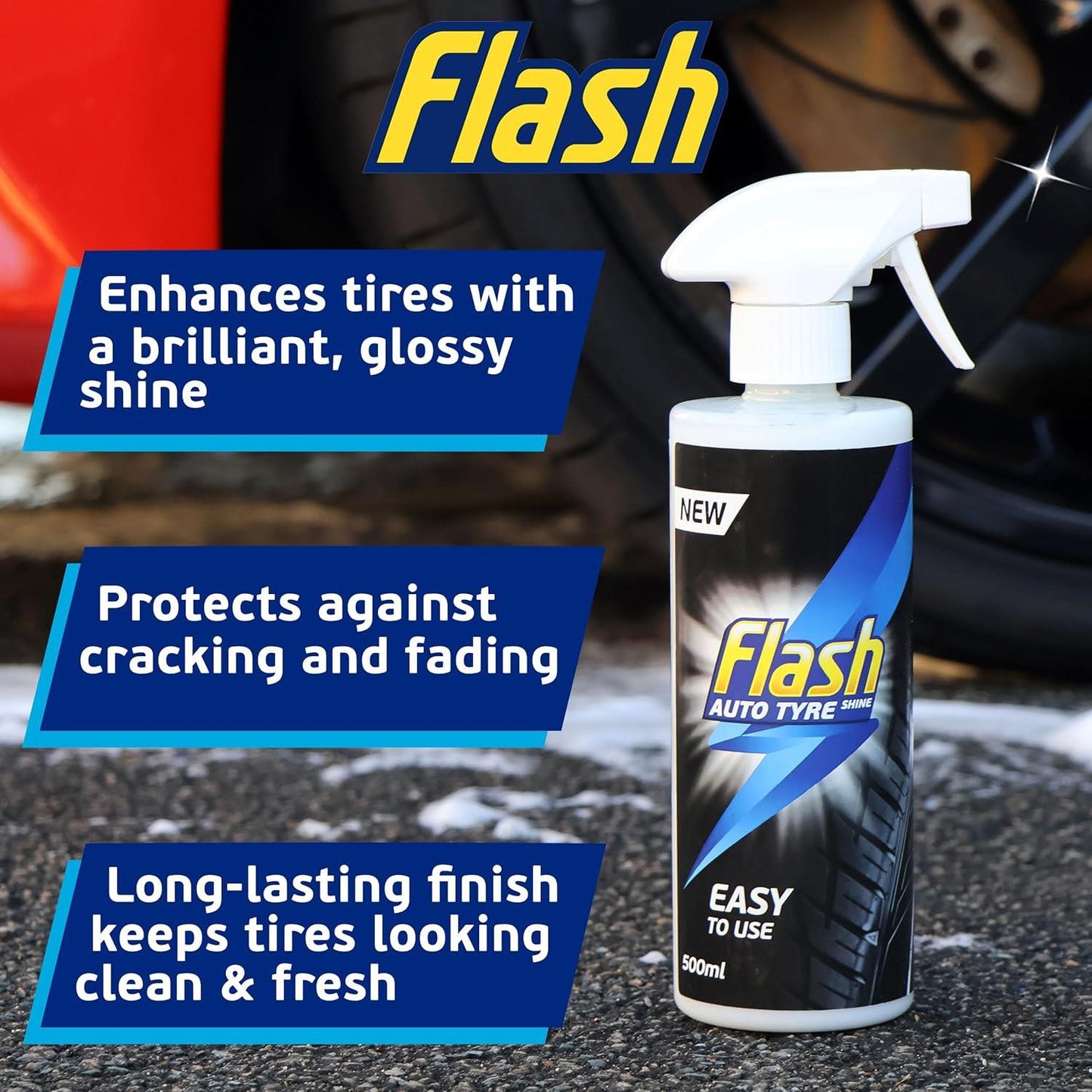 FLASH Tyre Shine Instant Dressing Spray Wet Look & Protection for Tyres 500ml