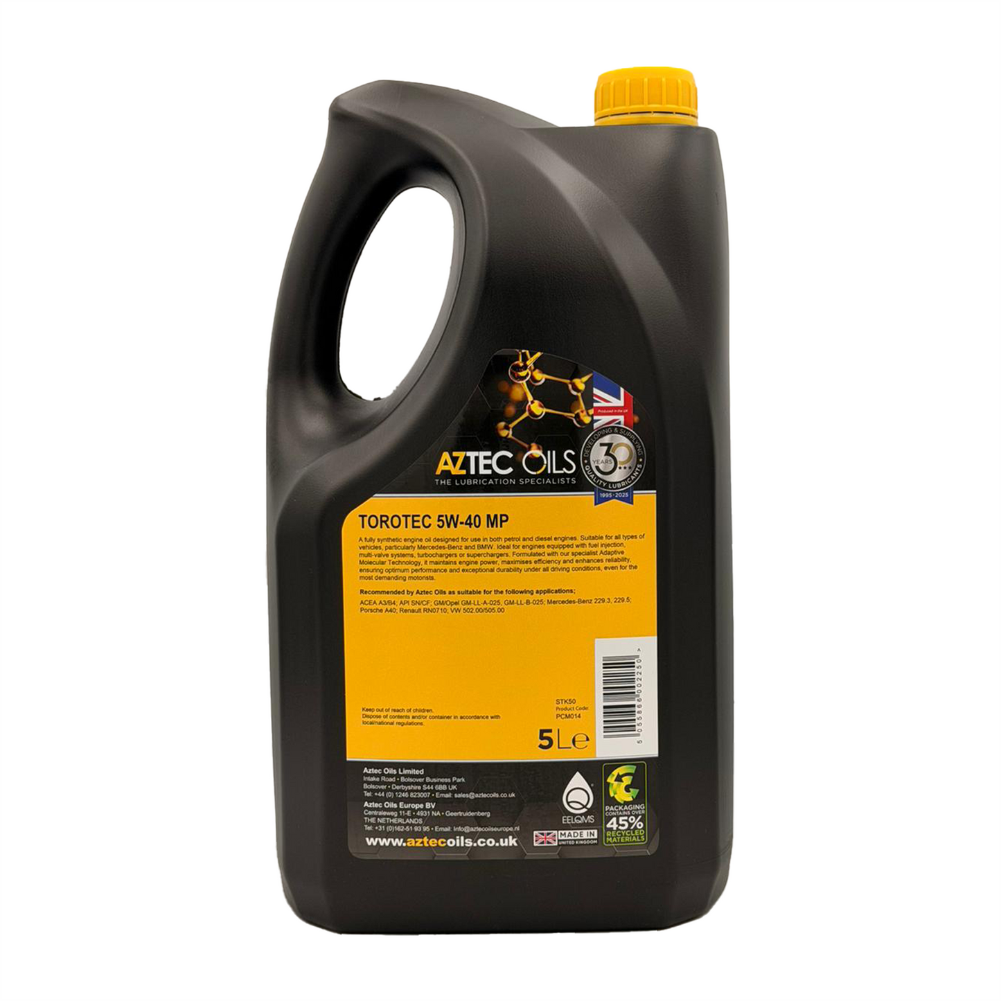 Aztec 5W40 Fully Synthetic Engine Oil Torotec MP Acea A3/B4 RN0710 VW 502