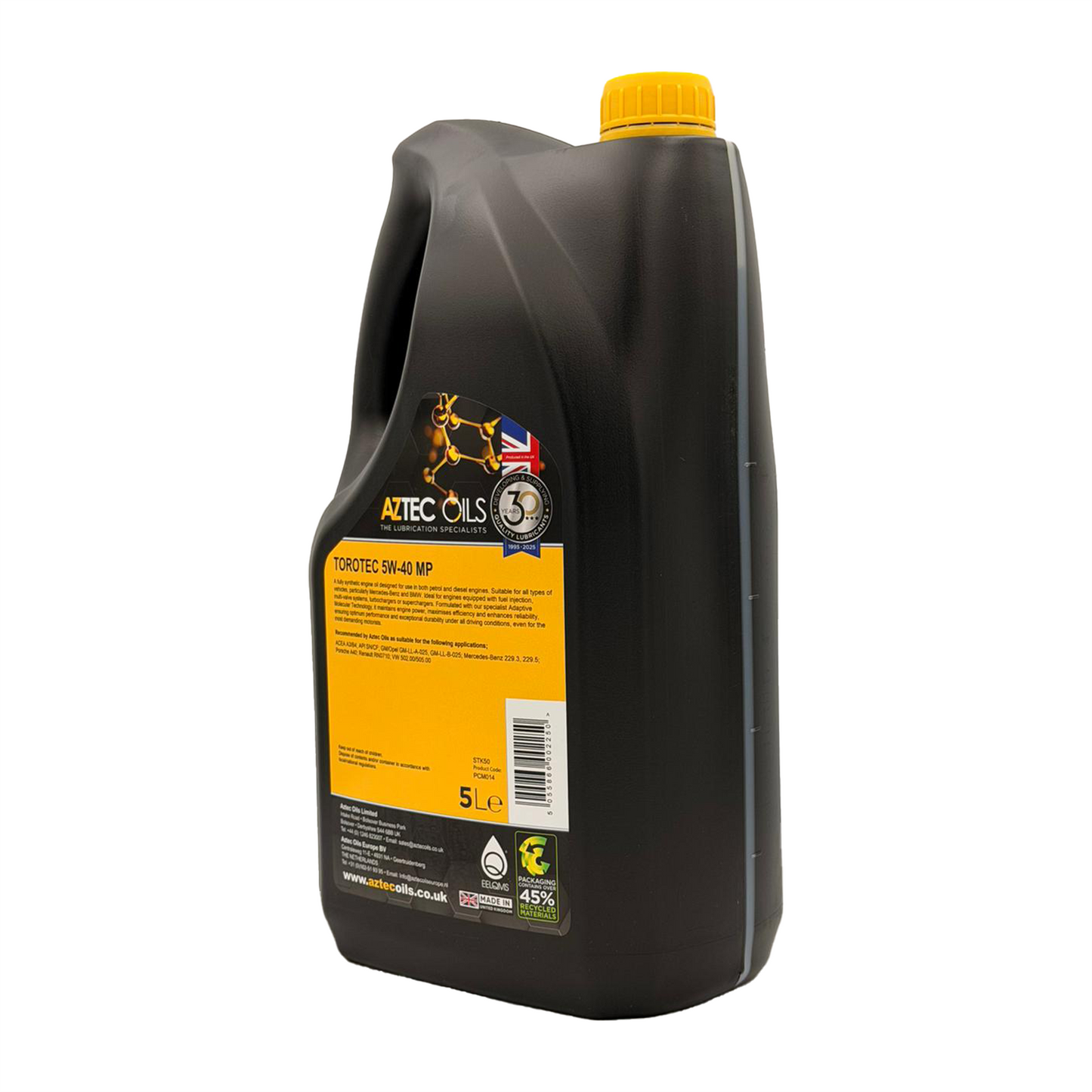 Aztec 5W40 Fully Synthetic Engine Oil Torotec MP Acea A3/B4 RN0710 VW 502